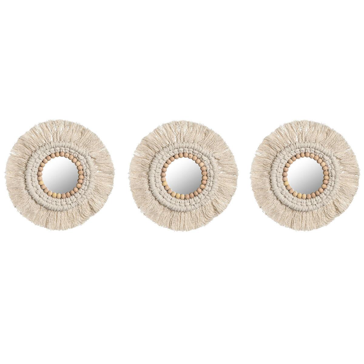 Sæt med vægspejle - hvid boho, 20 × 1 × 20 cm (3 dele)