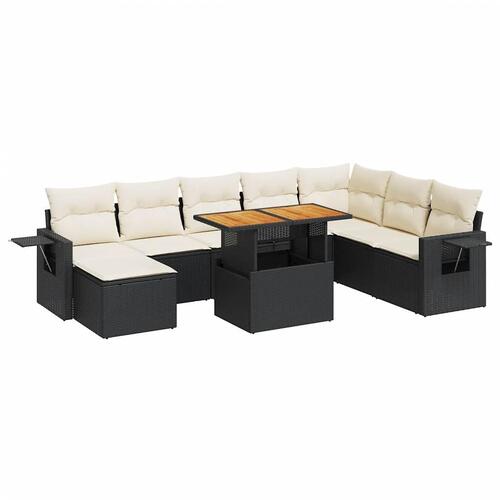 Sofasæt til haven 9 dele med hynder polyrattan sort
