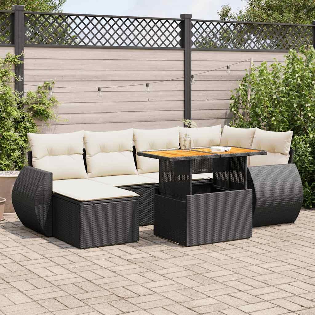 Sofasæt til haven 7 dele med hynder polyrattan sort