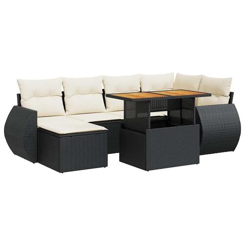 Sofasæt til haven 7 dele med hynder polyrattan sort