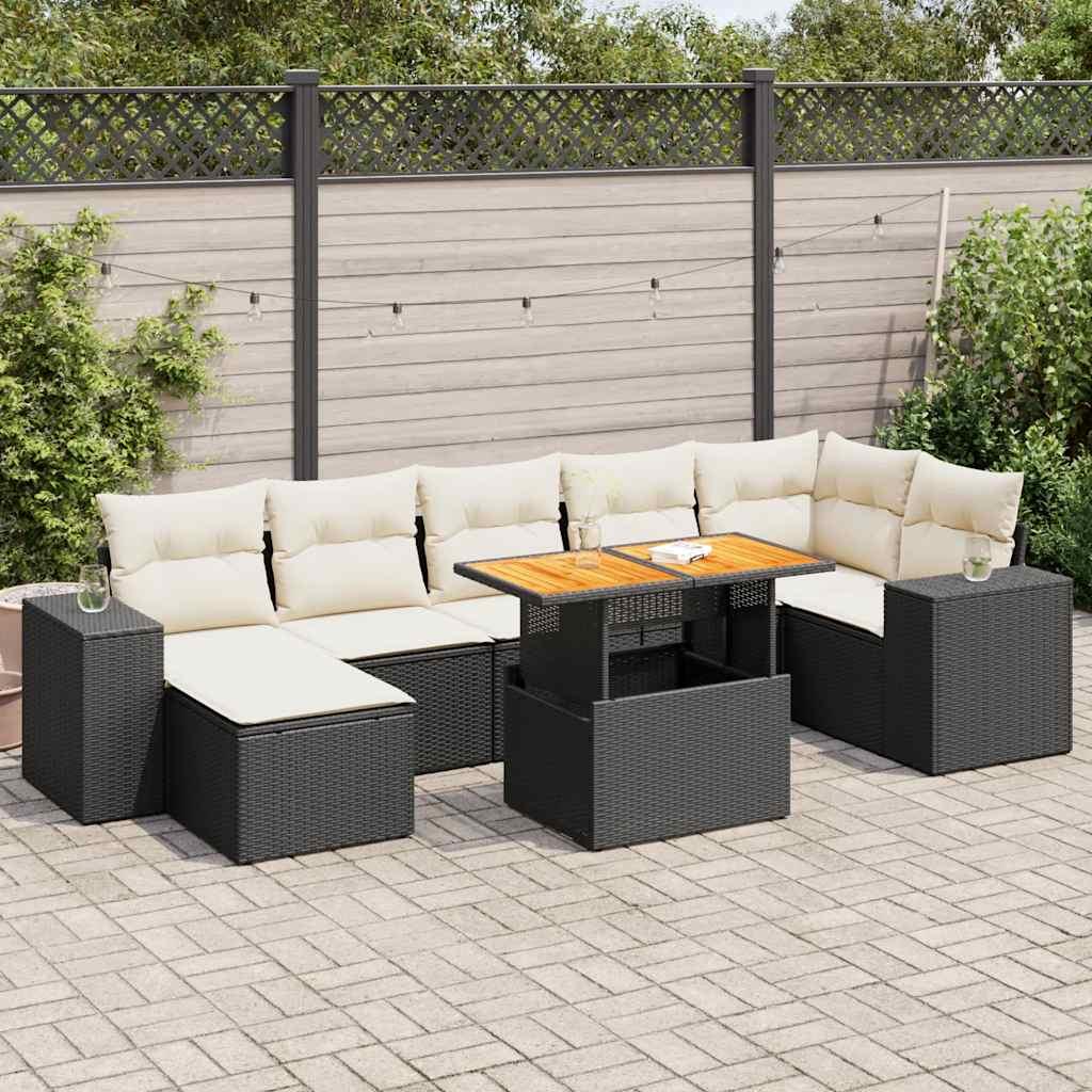 Sofasæt til haven 8 dele med hynder polyrattan sort