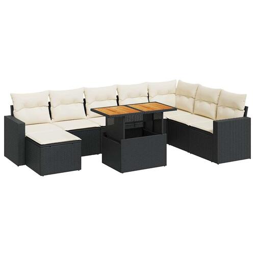 Sofasæt til haven 9 dele med hynder polyrattan sort