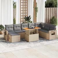 Sofasæt til haven 9 dele med hynder polyrattan beige