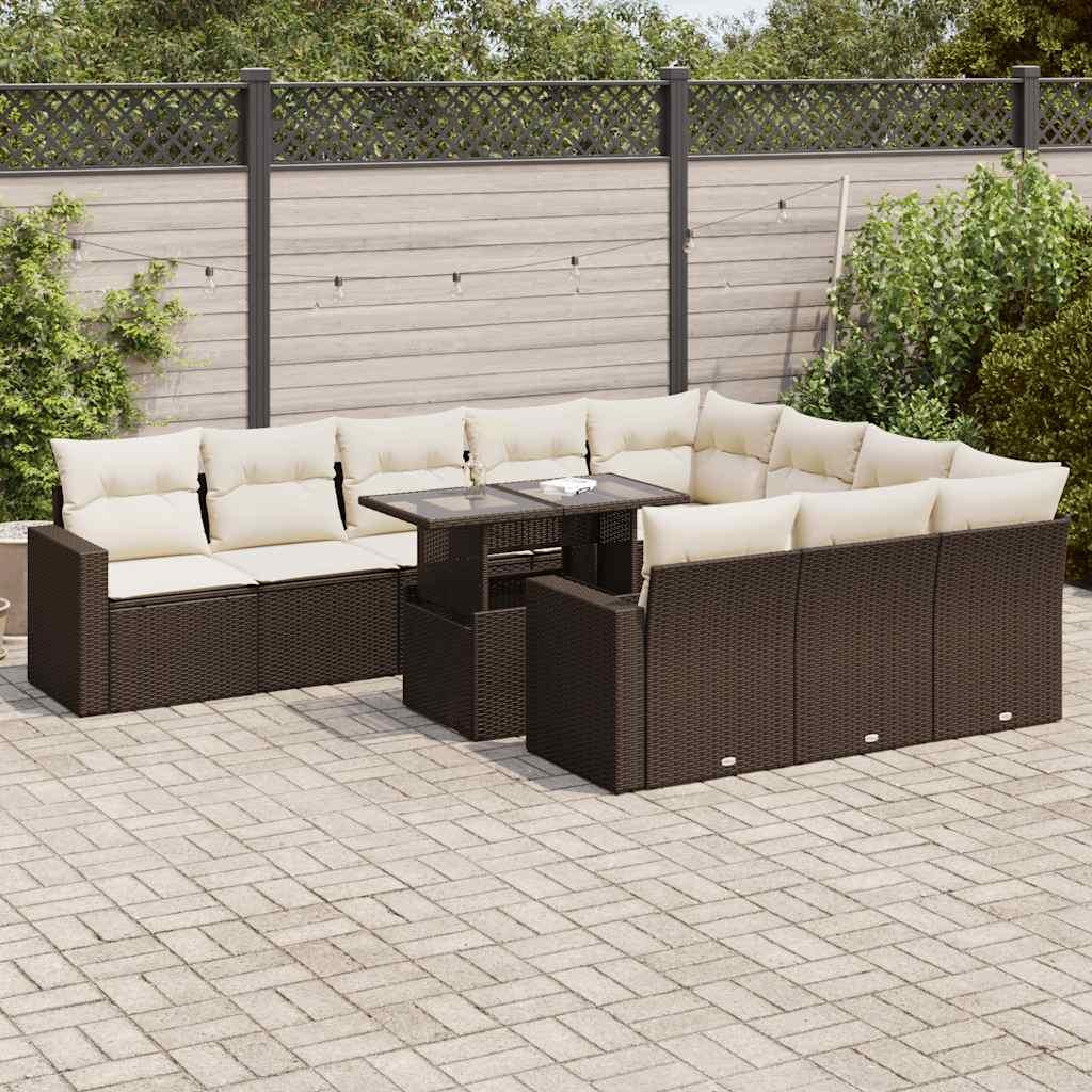 Loungesæt til haven 11 dele med hynder polyrattan brun