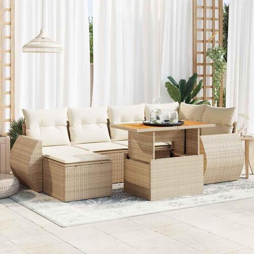 Sofasæt til haven 7 dele med hynder polyrattan beige