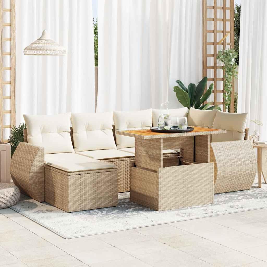Sofasæt til haven 7 dele med hynder polyrattan beige