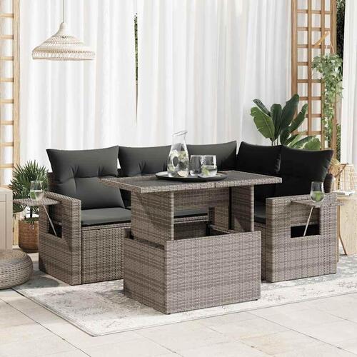Sofasæt 5 dele med hynder polyrattan grå