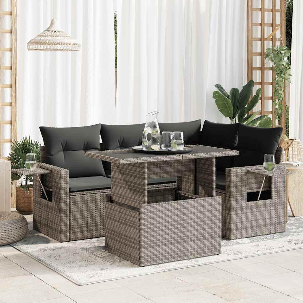 Sofasæt 5 dele med hynder polyrattan grå