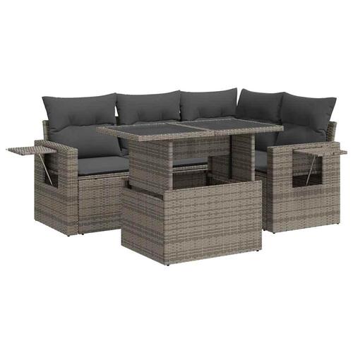 Sofasæt 5 dele med hynder polyrattan grå