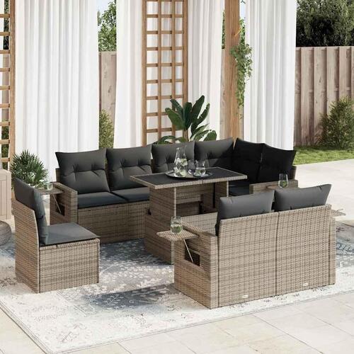 Sofasæt til haven 9 dele med hynder polyrattan grå