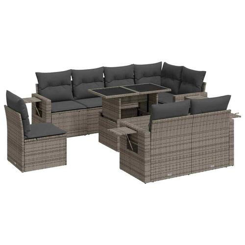 Sofasæt til haven 9 dele med hynder polyrattan grå