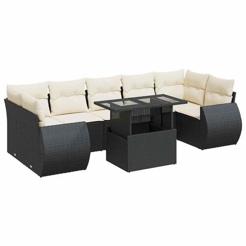 Sofasæt til haven 8 dele med hynder polyrattan sort