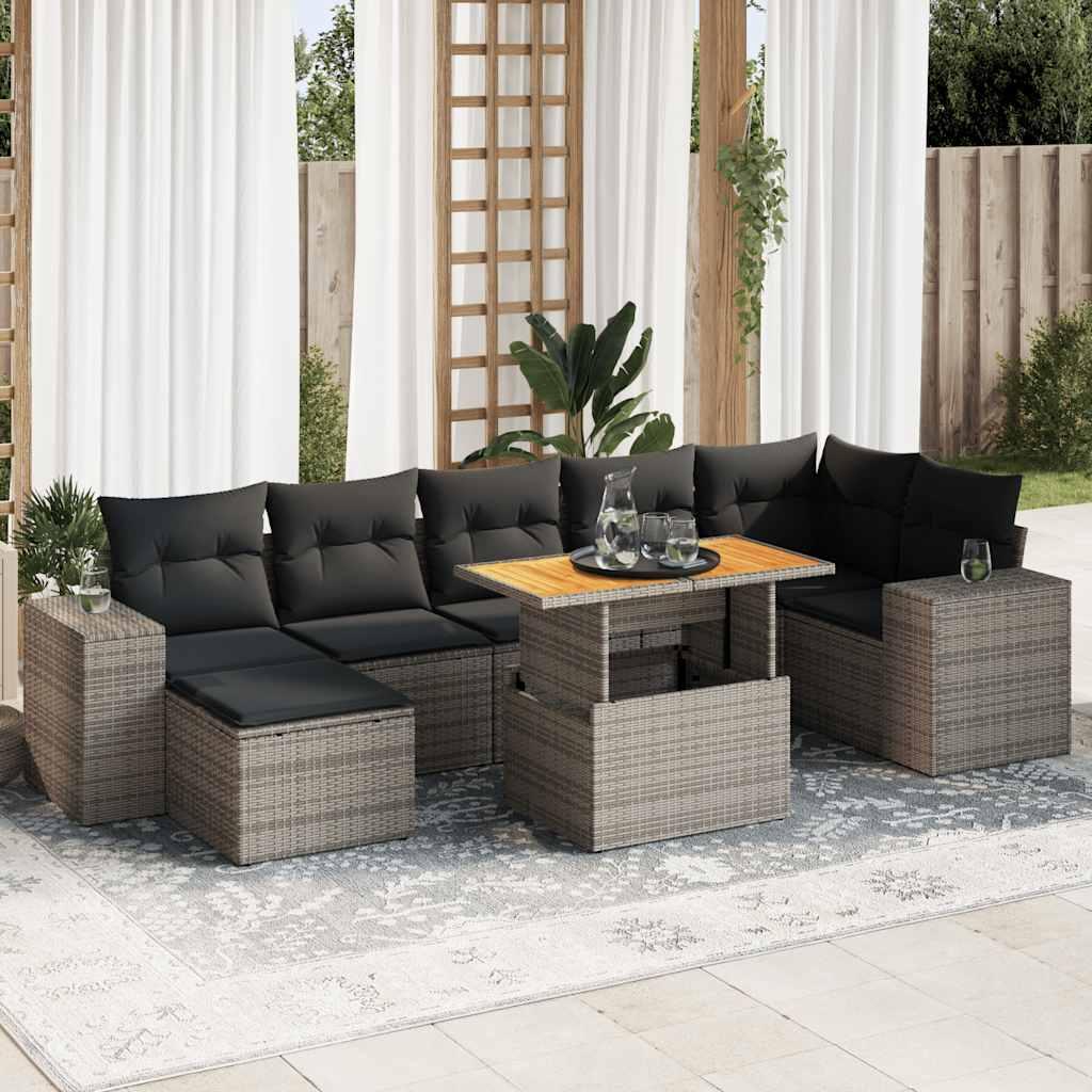 Sofasæt til haven 8 dele med hynder polyrattan grå