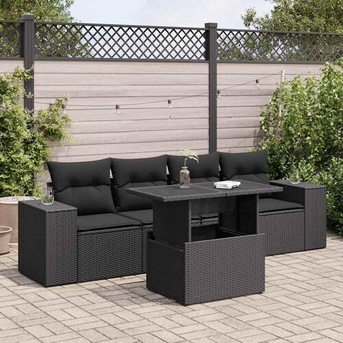 Sofasæt til haven 5 dele med hynder polyrattan sort