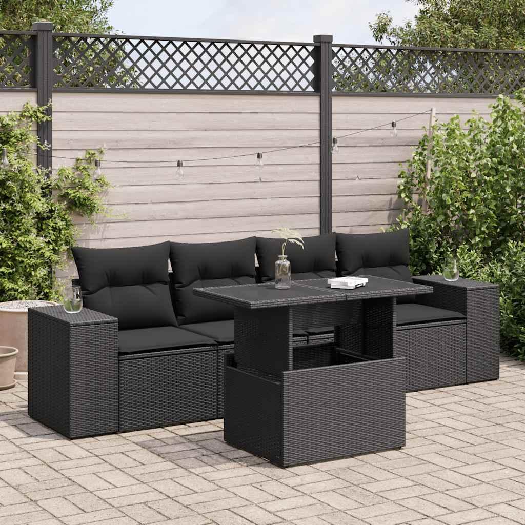 Sofasæt til haven 5 dele med hynder polyrattan sort