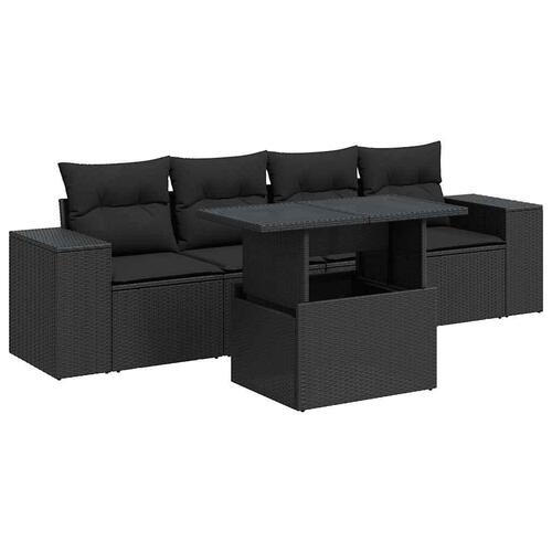 Sofasæt til haven 5 dele med hynder polyrattan sort
