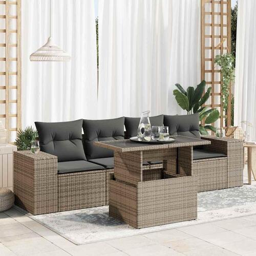 Sofasæt 5 dele med hynder polyrattan grå