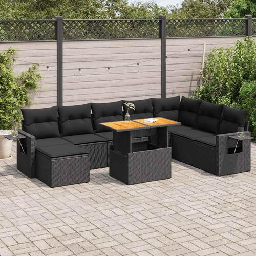 Sofasæt til haven 9 dele med hynder polyrattan sort