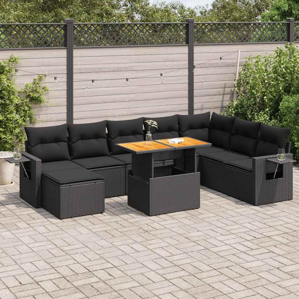 Sofasæt til haven 9 dele med hynder polyrattan sort