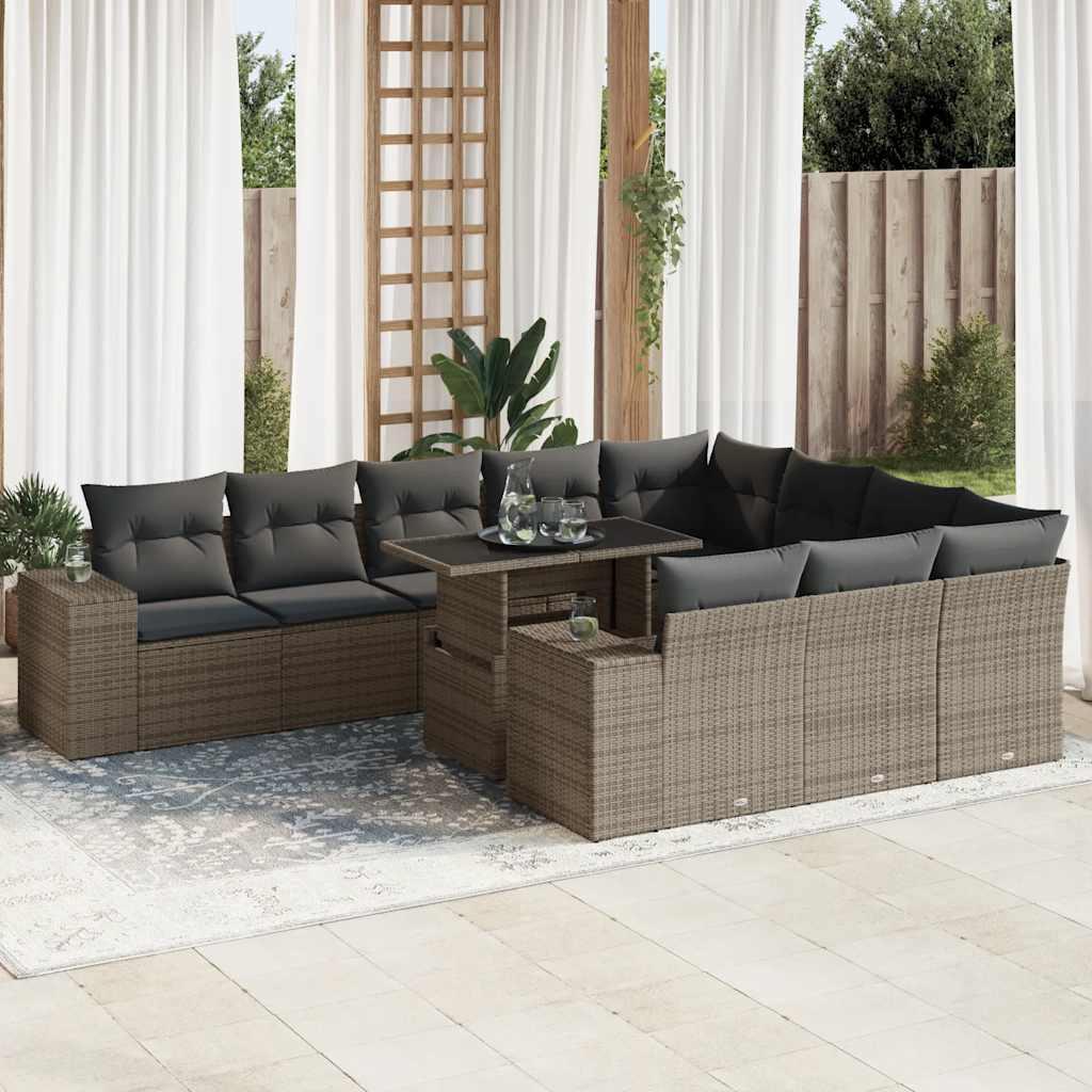 Loungesæt til haven 11 dele med hynder polyrattan grå