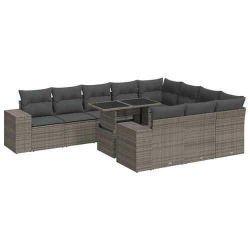 Loungesæt til haven 11 dele med hynder polyrattan grå