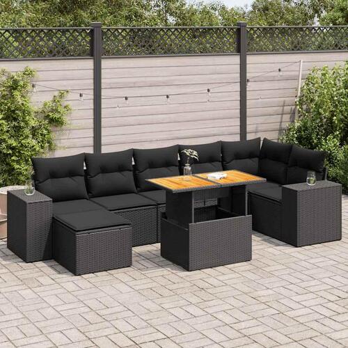 Sofasæt til haven 8 dele med hynder polyrattan sort
