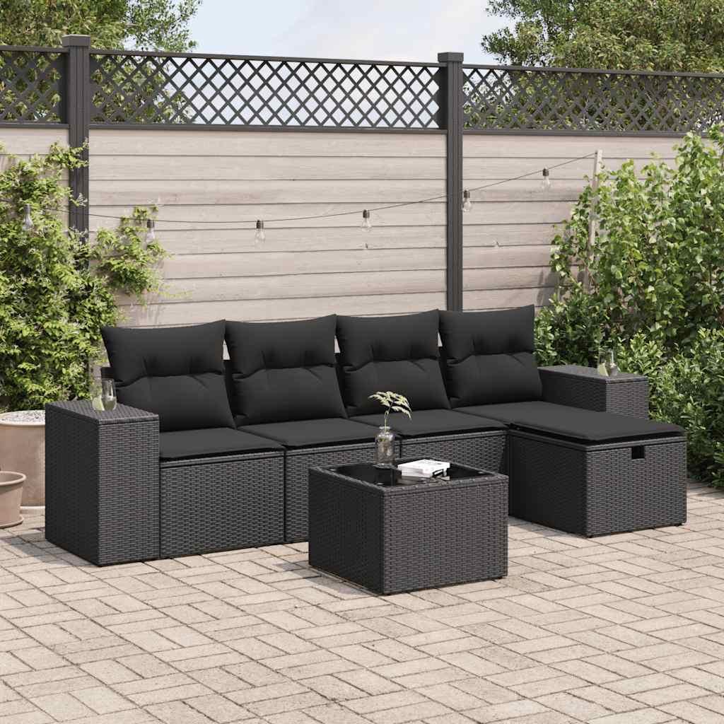 Sofasæt til haven 6 dele med hynder polyrattan sort