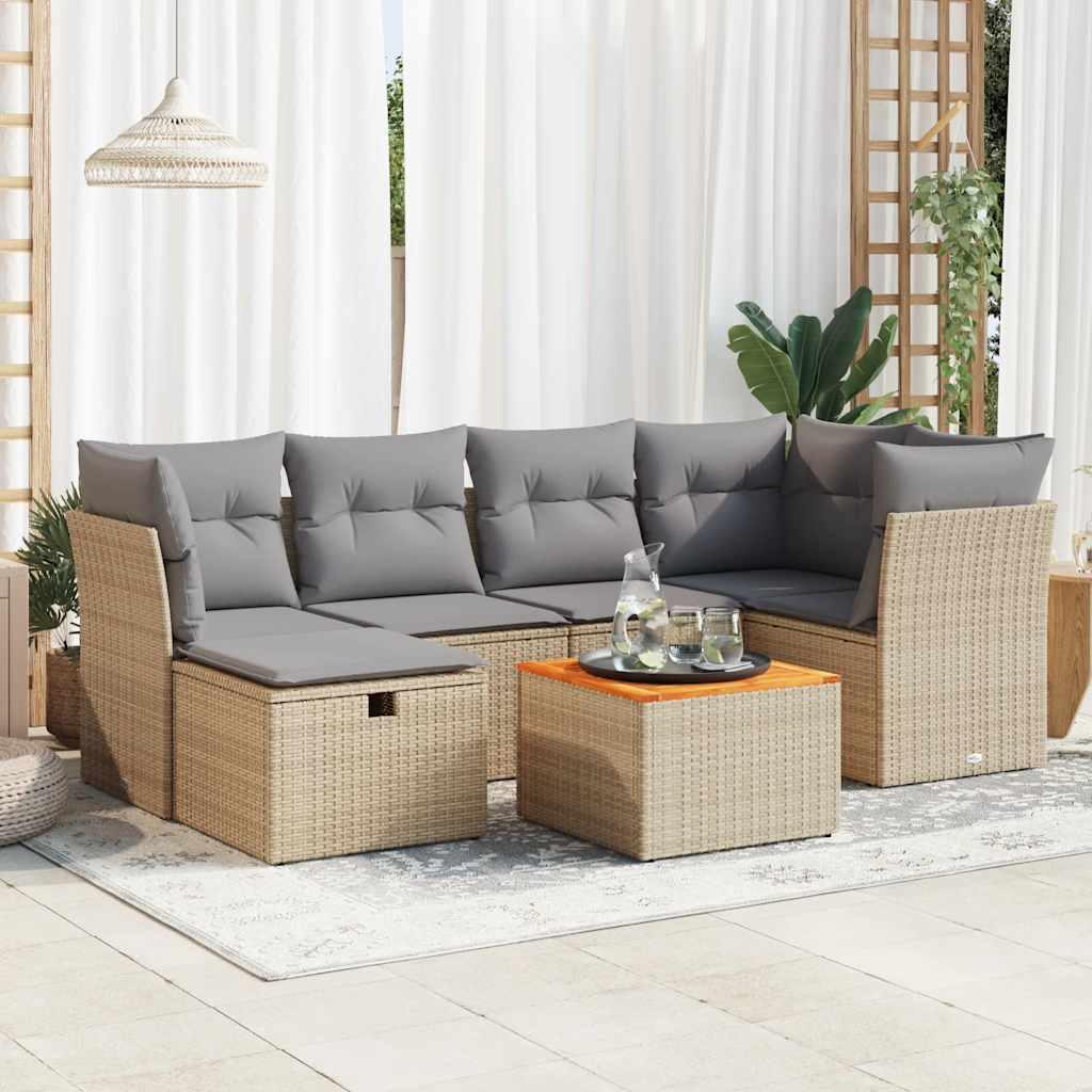Sofasæt til haven 7 dele med hynder polyrattan beige