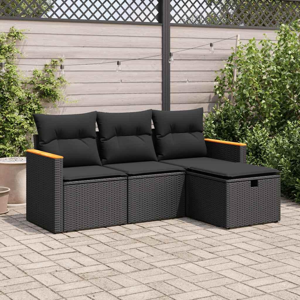 Sofasæt til haven 4 dele med hynder polyrattan sort