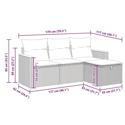 Sofasæt til haven 4 dele med hynder polyrattan sort