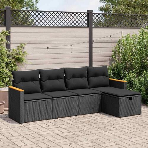 Sofasæt til haven 5 dele med hynder polyrattan sort
