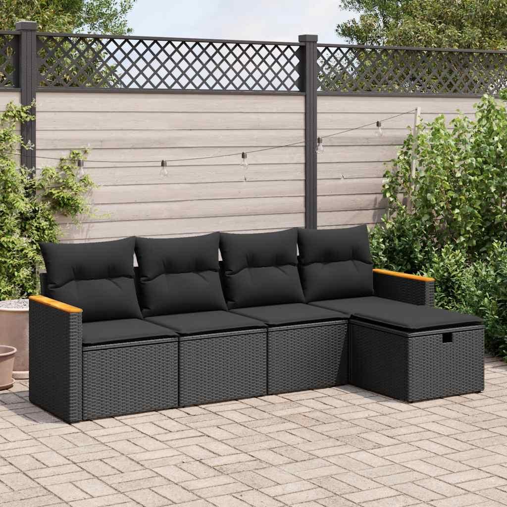 Sofasæt til haven 5 dele med hynder polyrattan sort