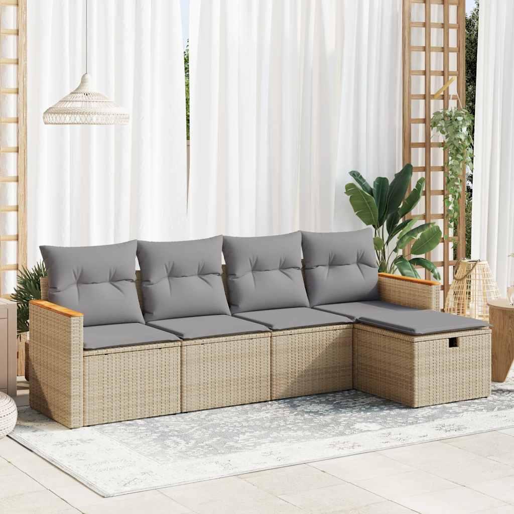 Sofasæt til haven 5 dele med hynder polyrattan beige