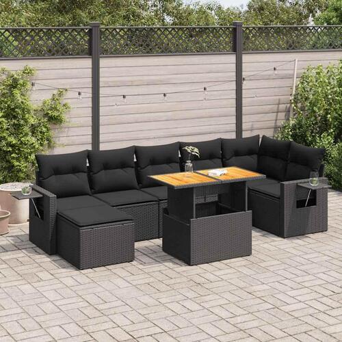 Sofasæt til haven 8 dele med hynder polyrattan sort
