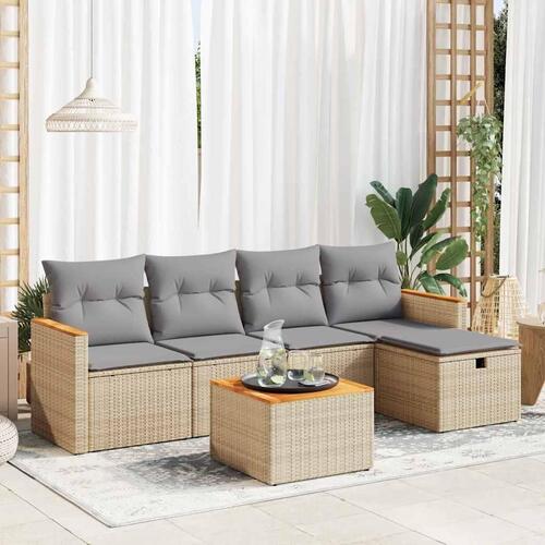 Sofasæt til haven 6 dele med hynder polyrattan beige