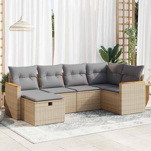Sofasæt til haven 6 dele med hynder polyrattan beige