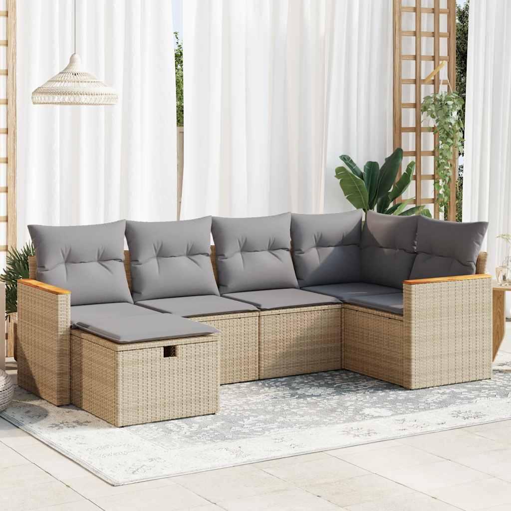 Sofasæt til haven 6 dele med hynder polyrattan beige