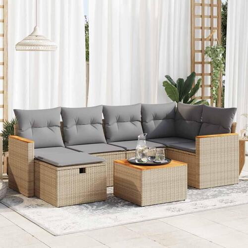 Sofasæt til haven 7 dele med hynder polyrattan beige