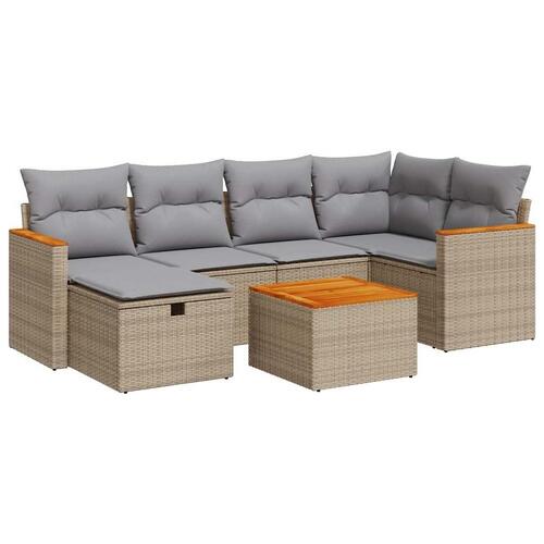 Sofasæt til haven 7 dele med hynder polyrattan beige