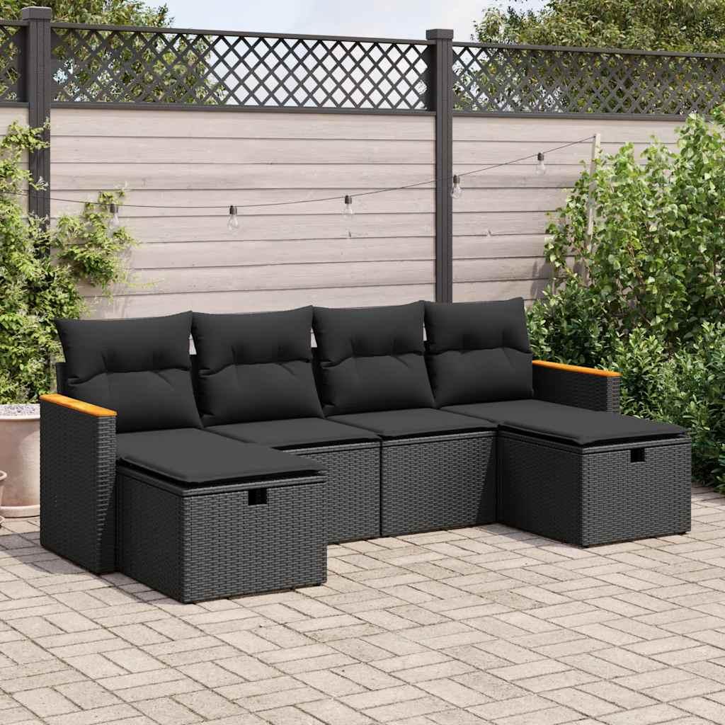 Sofasæt til haven 6 dele med hynder polyrattan sort