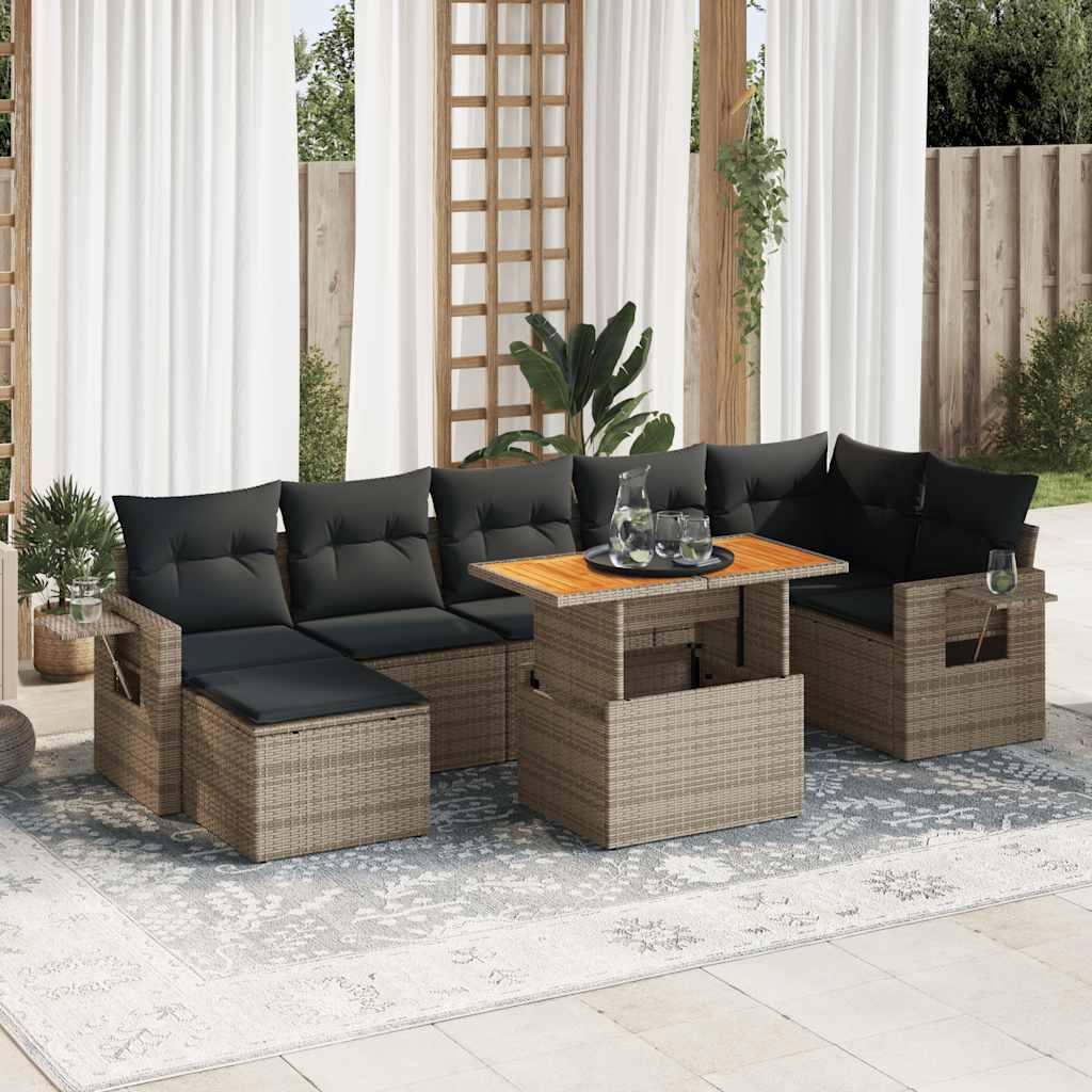 Sofasæt til haven 8 dele med hynder polyrattan grå
