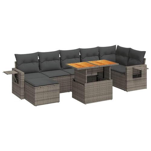 Sofasæt til haven 8 dele med hynder polyrattan grå