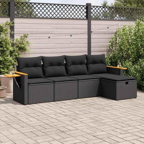 Sofasæt til haven 5 dele med hynder polyrattan sort