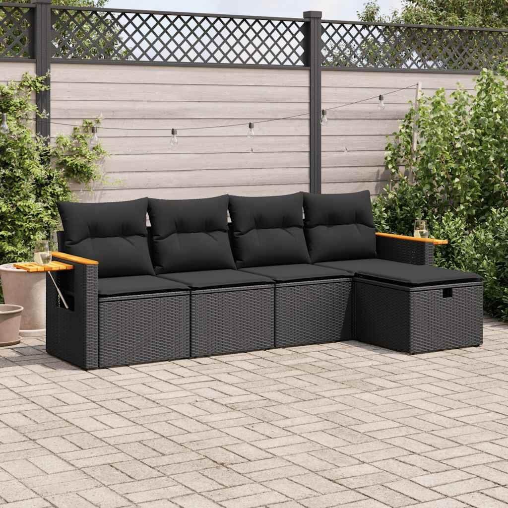 Sofasæt til haven 5 dele med hynder polyrattan sort