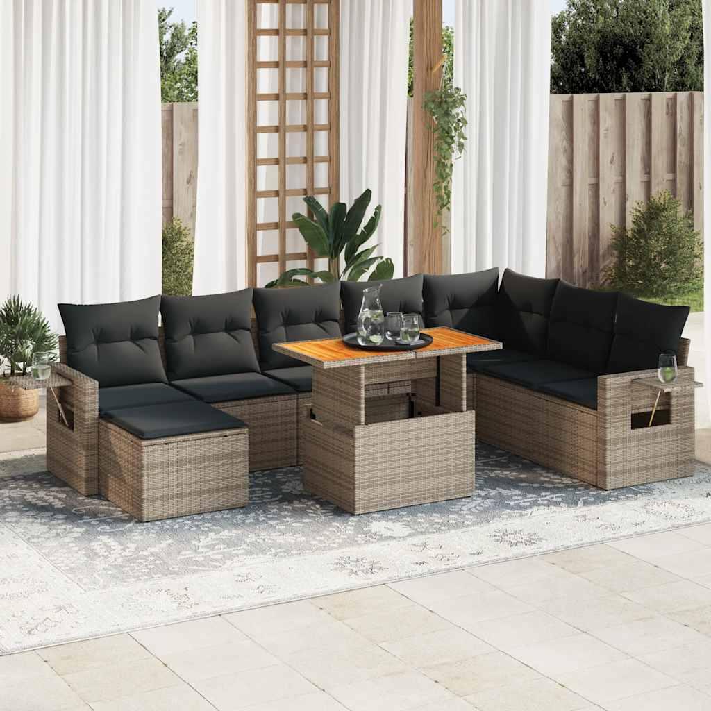 Sofasæt til haven 9 dele med hynder polyrattan grå
