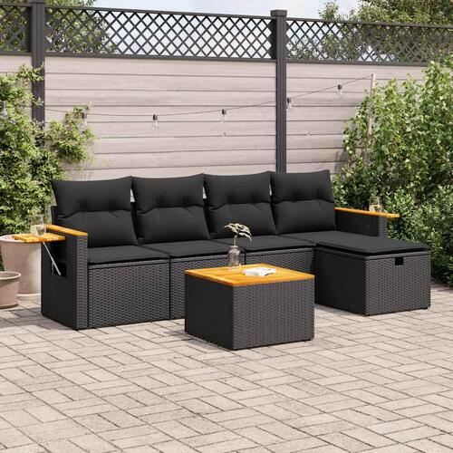 Sofasæt til haven 6 dele med hynder polyrattan sort