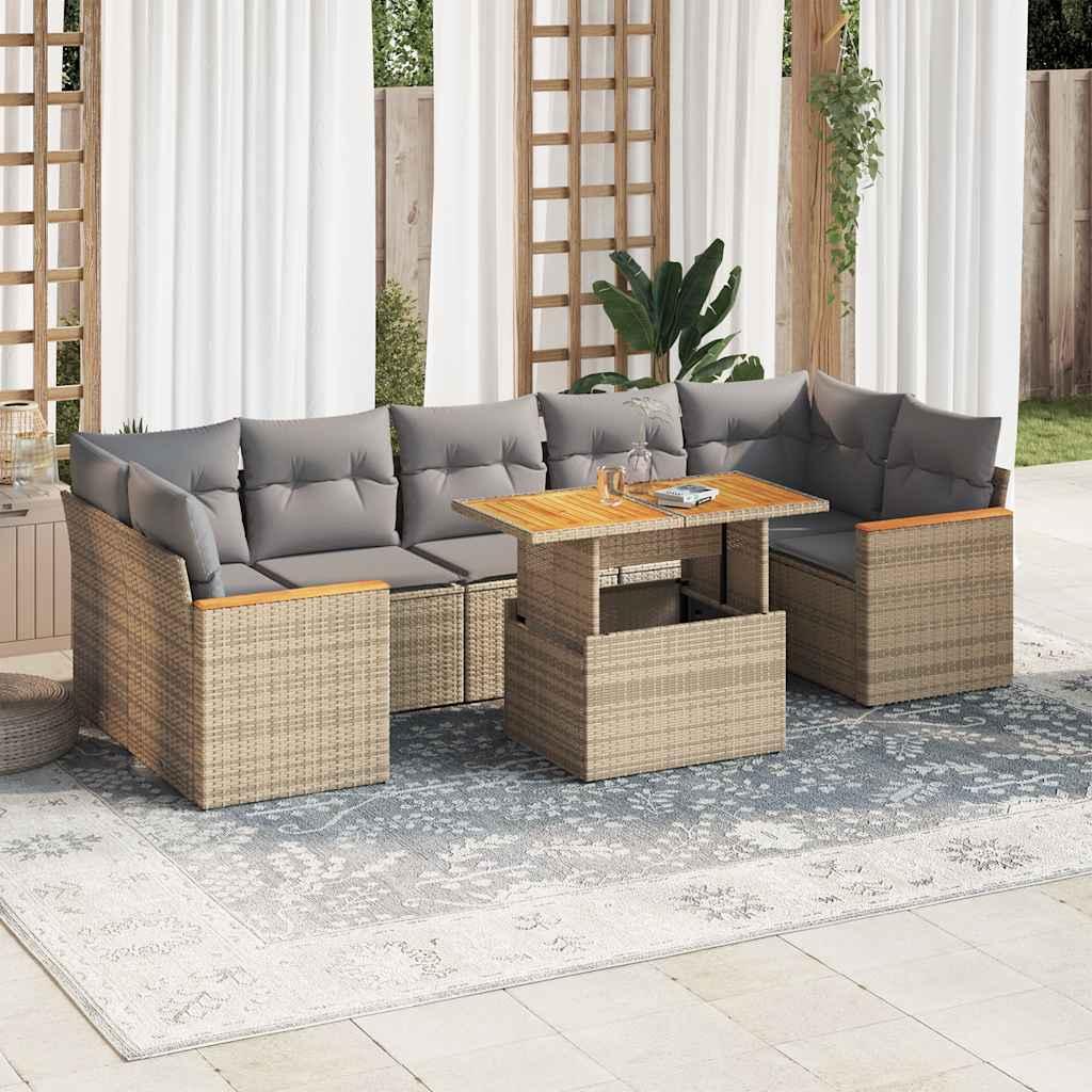 Sofasæt til haven 8 dele med hynder polyrattan akacietræ beige billede