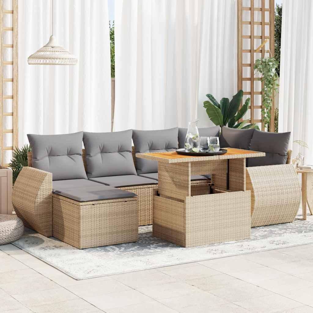 Sofasæt til haven 7 dele med hynder polyrattan beige