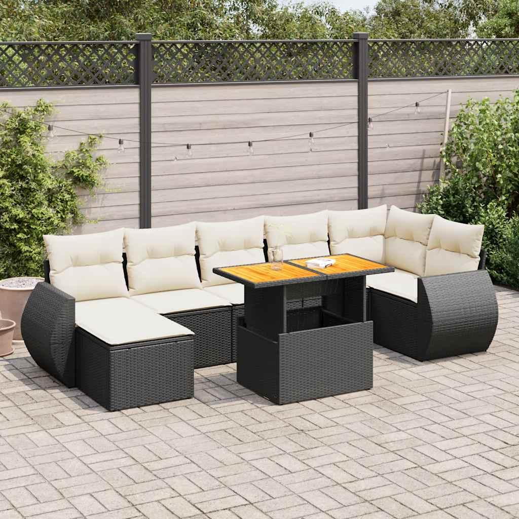 Sofasæt til haven i polyrattan - 8 dele med hynder, sort