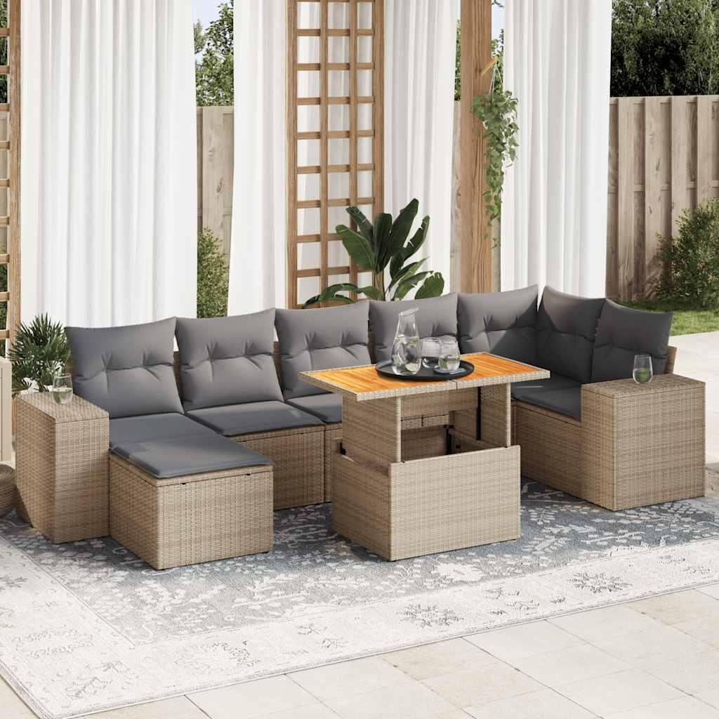 Sofasæt til haven 8 dele med hynder polyrattan beige